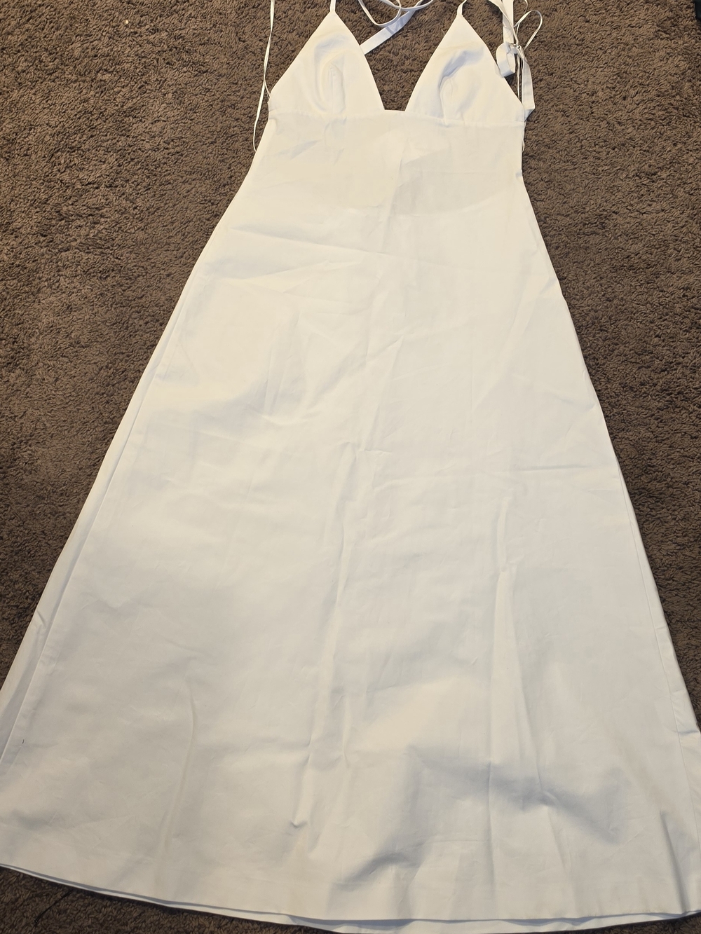 Zara White V-Neck Spaghetti Strap Maxi Dress